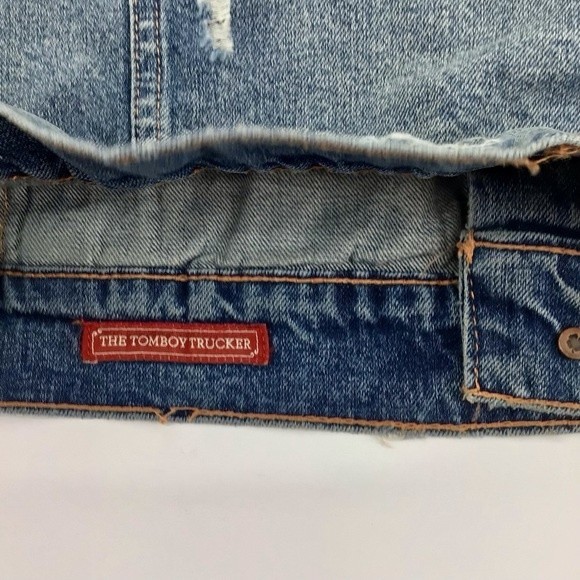 Lucky Brand Distressed Tomboy Trucker Jean Medium Wash Denim Jacket Size Large - Picture 5 of 16